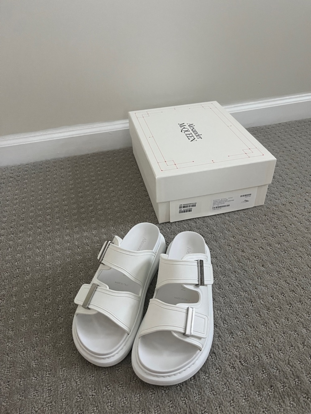 Alexander McQueen White Adjustable Double-Strap Slide Sandals size 8/38